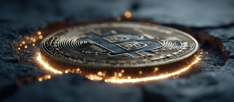 Bitcoin cryptocurrency coin with glow.