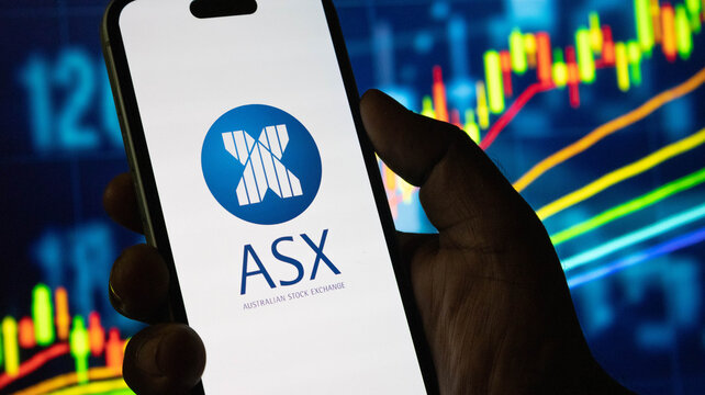 Asx australian stock exchange app on phone finance trading background.