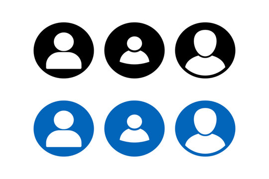 User profile icon set with black and blue circle avatar buttons