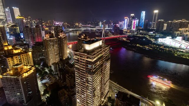 Chongqing cyberpunk city skyline with river