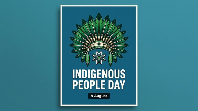 Indigenous people day poster design with traditional green feather headdress