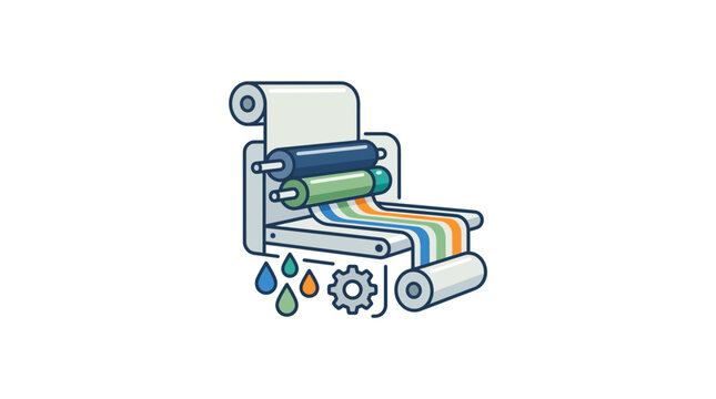 Industrial Printing Machine Producing Colorful Paper Roll with Ink Drops