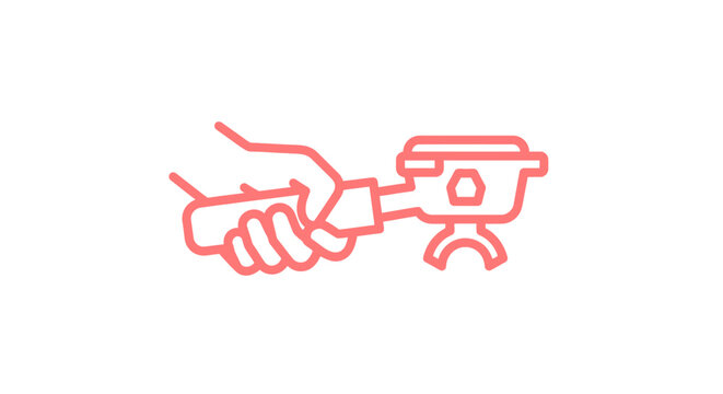 Hand holding a retro video game controller illustration.