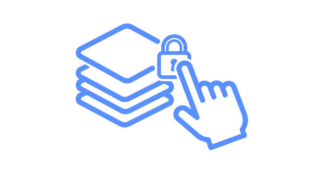 Hand selecting locked folder icon for security concept.