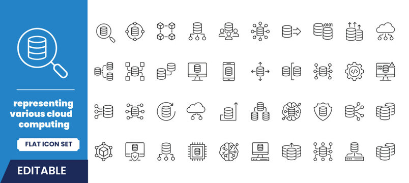 Cloud computing icon set data storage network security and server management