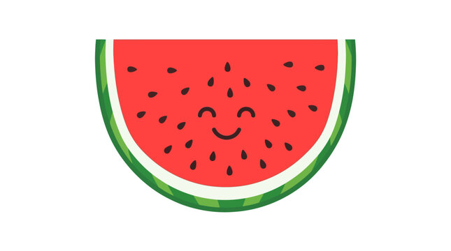 Watermelon slice, cartoon fruit, smiling food icon, green and red vector graphic