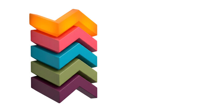 Multicolored chevron blocks stacked vertically isolated on transparent background