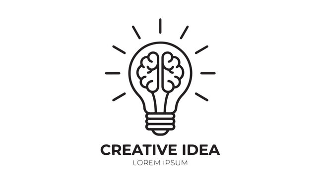 Creative idea, light bulb, brain, inspiration, innovation, vector icon