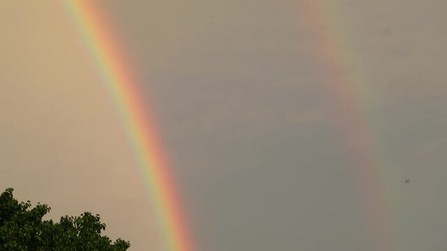 Footage of Double Rainbow Across the Sky, Symbol of Hope and Harmony