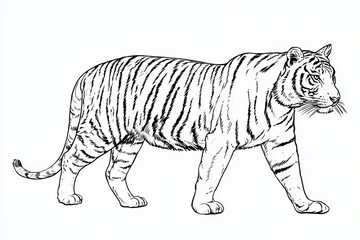 Obraz premium Detailed Tiger Tattoo Outline Illustration For Print And Apparel Graphics On Isolated Background