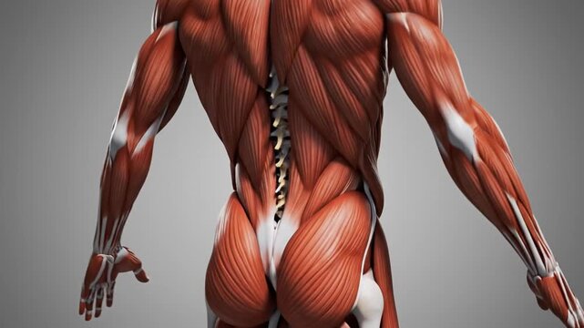Human muscular system anatomical 3D render.
