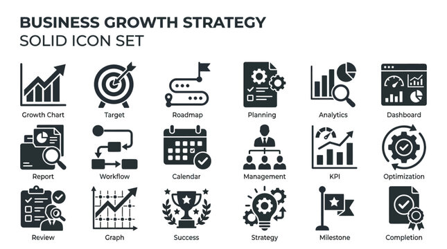 Strategy icons display growth steps.