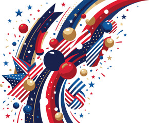 Fototapeta premium Fourth of July United States national celebration banner with red blue waves and ornaments