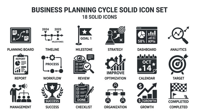 Business planning icons show growth.
