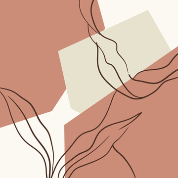 Elegant terracotta and beige abstract leaves and organic lines create sophisticated design.