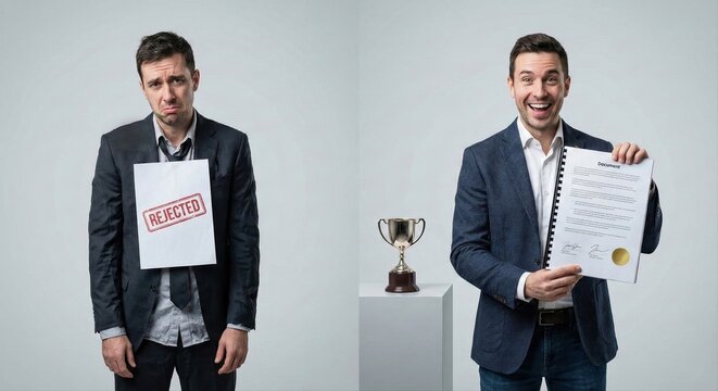Comparison of Business Success and Rejection Showcasing Career Transformation