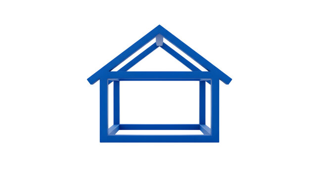 Blue house frame outline on white isolated on transparent background
