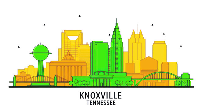 Knoxville tennessee skyline with colorful green and orange buildings