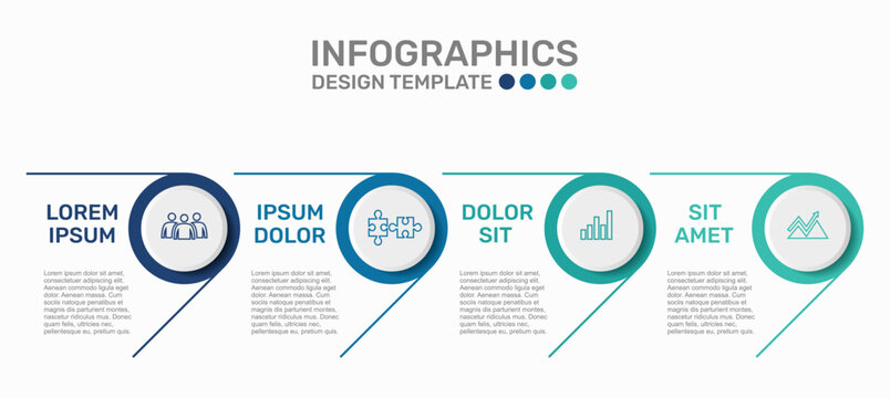 Modern business infographic template featuring four circular steps with line icons and text. Vector illustration.