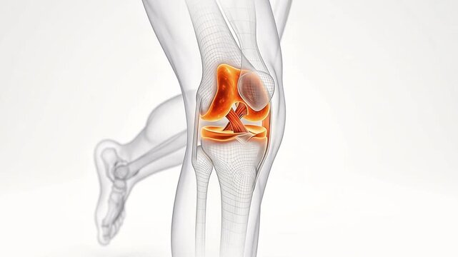 Knee Joint Ligament Anatomy During Running Motion in Wireframe Leg Animation
