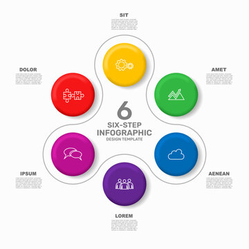 Modern circular business infographic template with colorful numbered steps, icons, and text. Vector illustration.