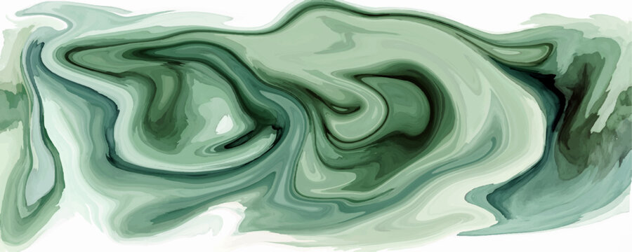 Abstract Swirls of Green and White, fluid abstract art with swirling patterns of green and white colors, evoking a sense of calm and natural beauty.