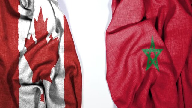 waving colorful flag of morocco and national flag of canada