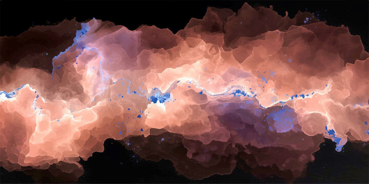 Cosmic Dust Cloud abstract representation of a nebular formation with swirling hues of orange and blue, evoking the grandeur and mystery of the universe.