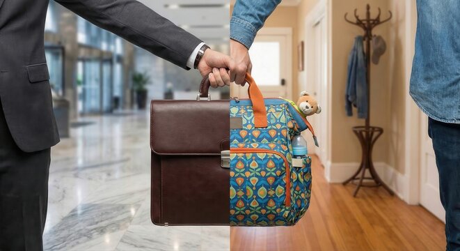 Concept of Work Life Balance with Briefcase and Diaper Bag