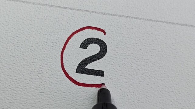 Close-up of Red Pen Marking Date 2 on Calendar. Deadline and Reminder Concept