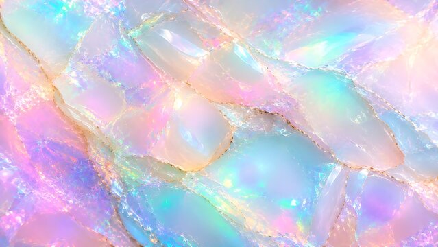 Abstract texture of iridescent opal gemstone with colorful light reflections