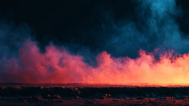 Abstract Atmospheric Background with Vapors Of Orange Tones Contrasted By Dense Dark Blue Gradients