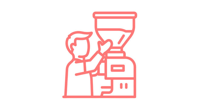 Illustration of person operating a coffee grinder machine.