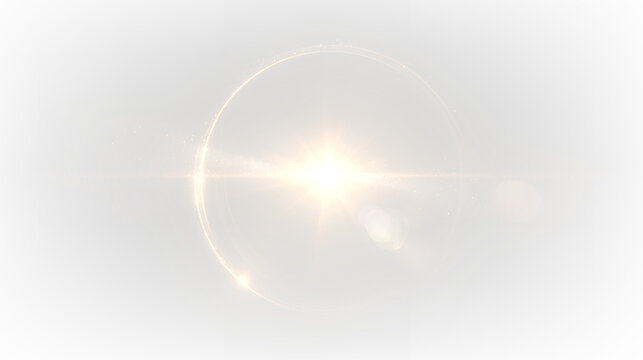 Golden sun rays with glowing flare and light explosion effect PNG