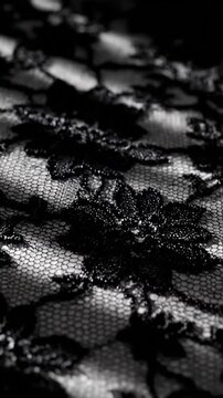 A close up view of elegant black floral lace fabric texture