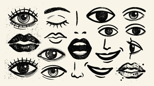 Collection of various eye and lip expressions.