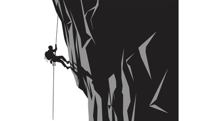 Rock climber descending a cliff face black silhouette © sakib