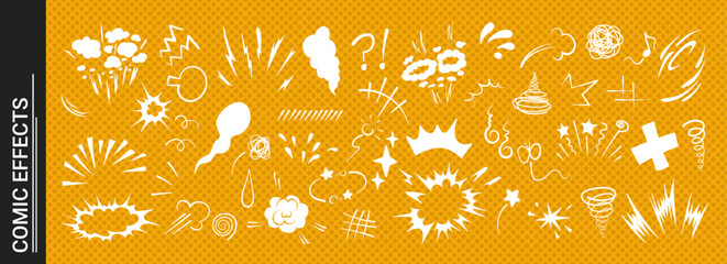 Explosive doodle comic action scene featuring dynamic burst effect vector illustration set. Bold cartoon doodle style hand-drawn motion lines and powerful impact graphics perfect for superhero design. © Konstantin