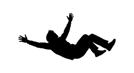 Fototapeta premium Falling person in dynamic pose black silhouette