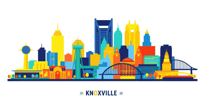 Colorful knoxville tennessee city skyline with stylized landmarks