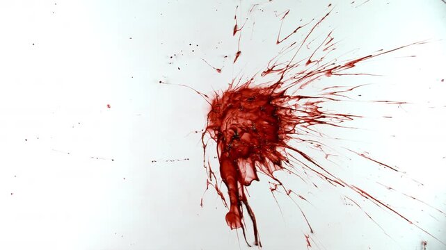 Super Slow Motion Shot of Blood Splatter Isolated on White Background at 1000fps.