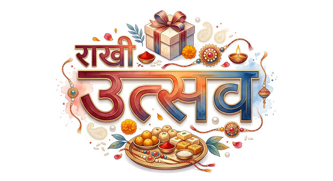 Indian festival raksha bandhan or rakhi typography design concept on background.