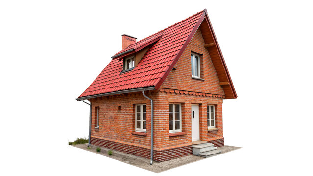 Detailed architectural model of a small country residential house isolated on transparent background cut out