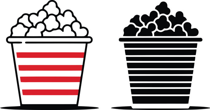 Striped popcorn buckets cinema snacks vector illustration, Striped popcorn buckets cinema snacks icon