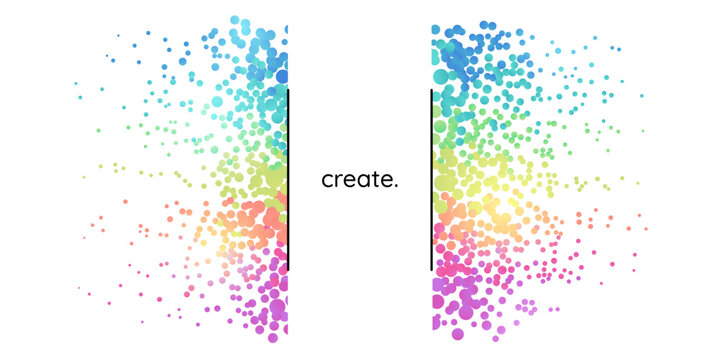 Abstract rainbow banner with gradient circles and black lines, an abstract colorful creative background with bubbles and an inspirational call. Vector graphic design.