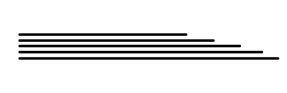 Minimalist Black Horizontal Parallel Lines Staggered Progression Geometric Motion Graphic Isolated on Transparent Background
