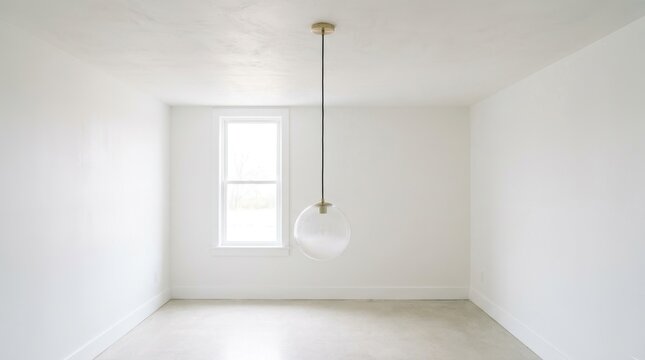 Light Hanging in a Minimalist White Room with a Single Window Featuring Interior, Modern, Contemporary with Clean and Bright Elements for Empty