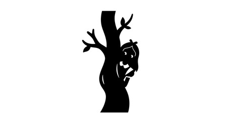 Shy monkey peeking from tree silhouette on transparent background © Ayesha