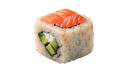 Fresh traditional Japanese salmon roll sushi piece isolated on a transparent background © belova-png