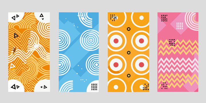Geometric patterns with circles and waves colorful vector illustration